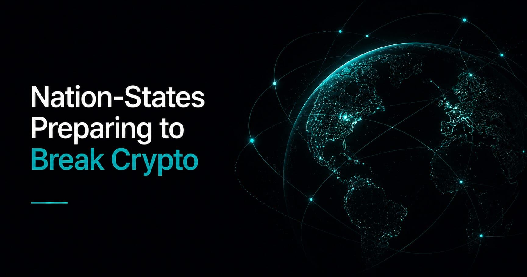 World map with signals intelligence overlays illustrating nation-state quantum computing programs targeting cryptocurrency networks